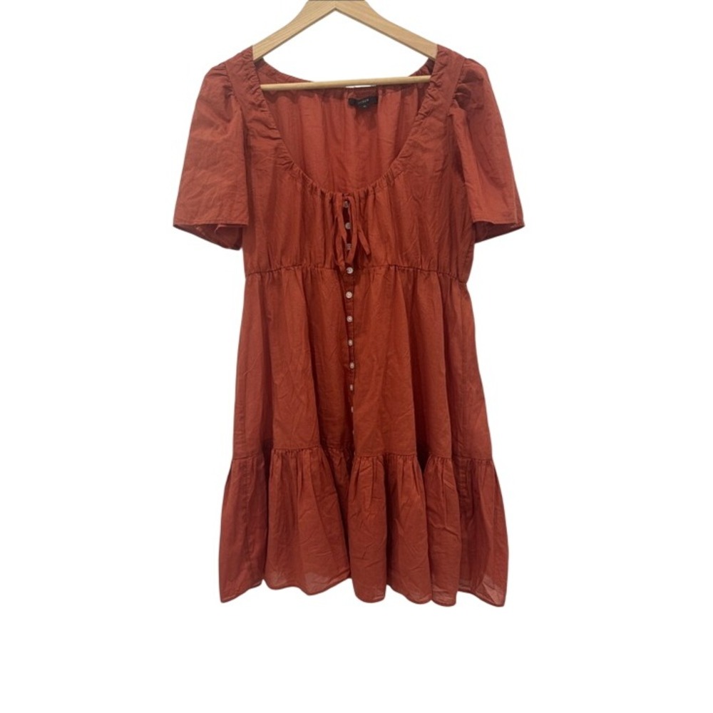 J.Crew Re-Imagined Cotton Tiered Mini Dress Rust Terracotta Size M